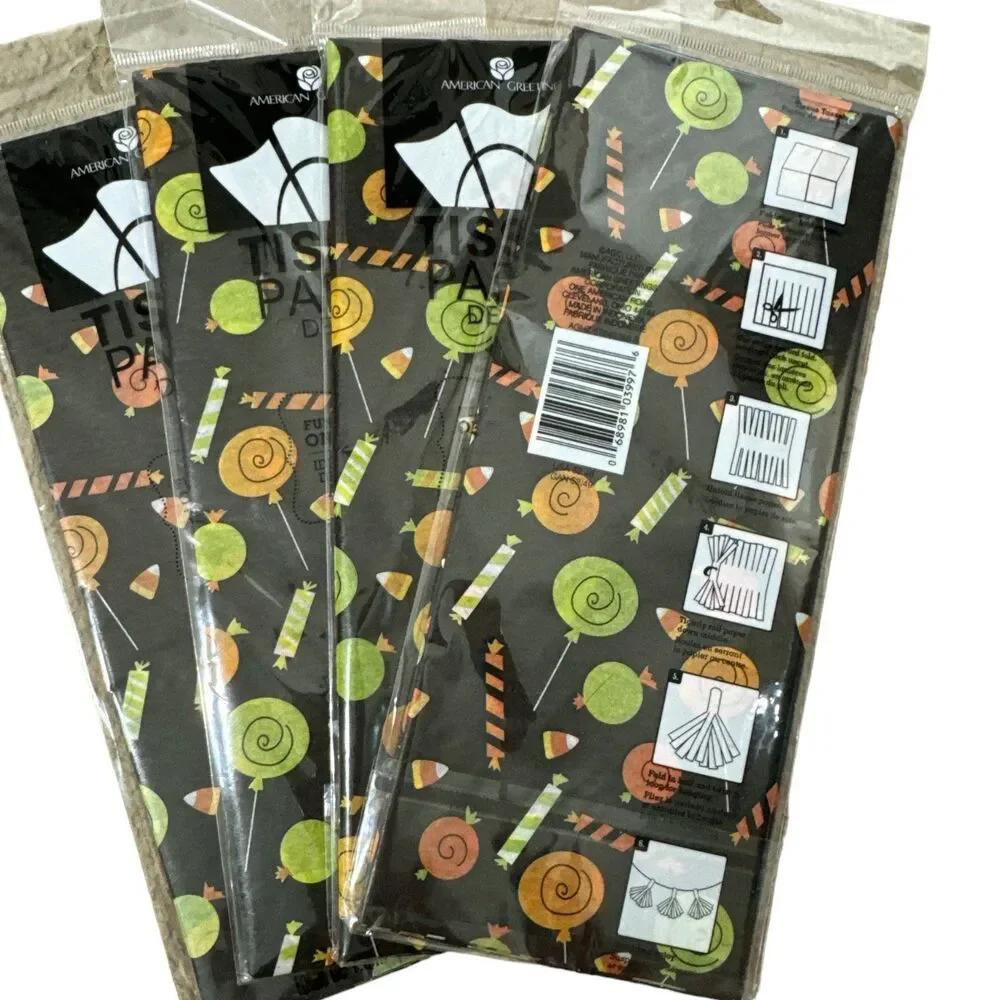 Halloween Black Gift Craft Wrapping Tissue Paper Candy Corn Lollipop Taffy